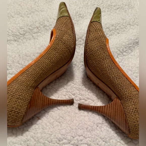 Prada Shoe Textile Green Crocodile Toe Cap Patent Leather Trim - Picture 13 of 16